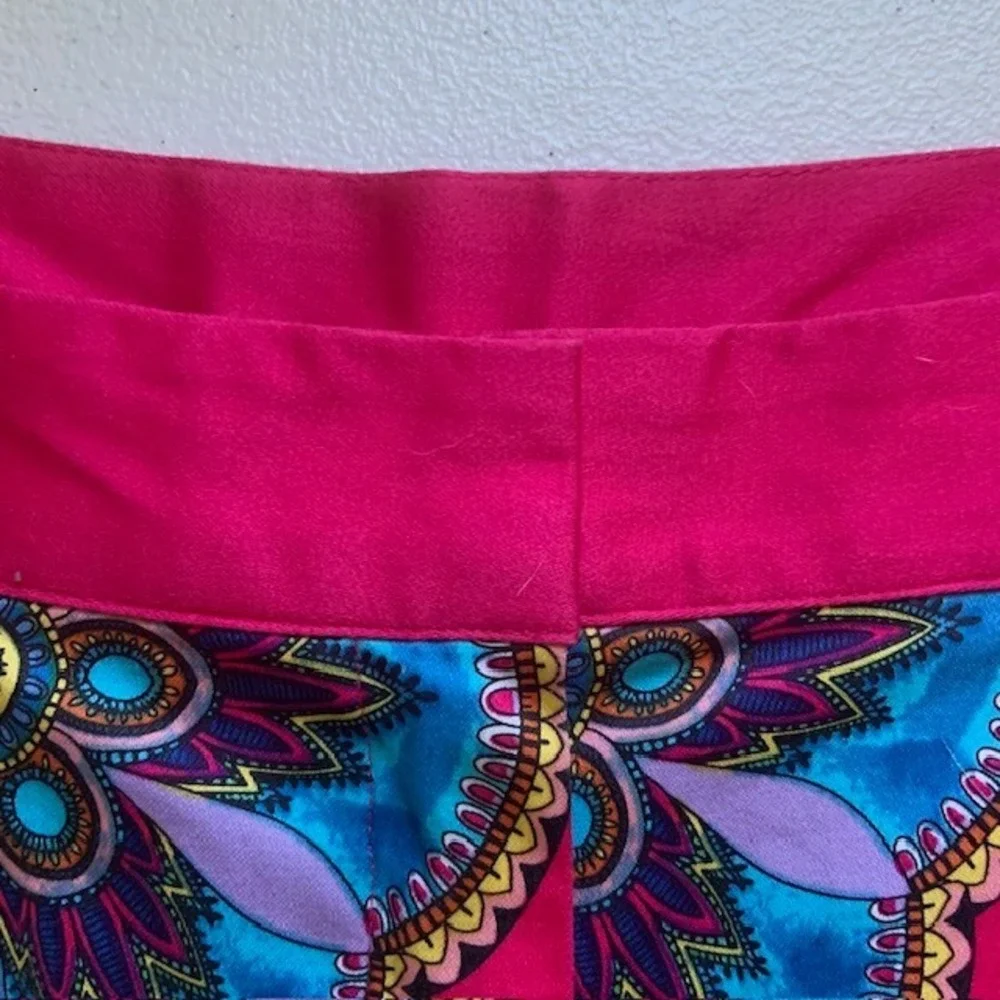 Boho Floral Shorts 10 Mediterranean Blue Pink Maximalist Cotton Pockets Stretch